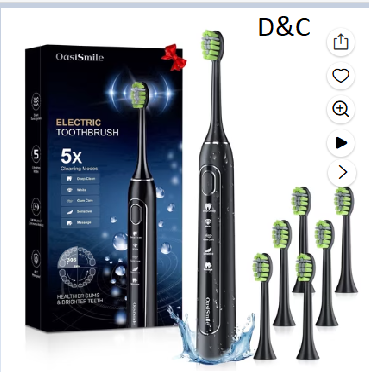 OasiSmile Sonic Electric Toothbrush for Adults and Teens, Travel Rechargeable 42000 VPM Power Tooth Brush with 5 Modes, 90 Days Battery Life, 6 Brush Heads, Black