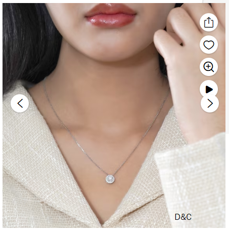 JeenMata Lab Grown Diamond 1 Carat Round Cut Double Halo Pendant Necklace in 18K White Gold Plating for Women
