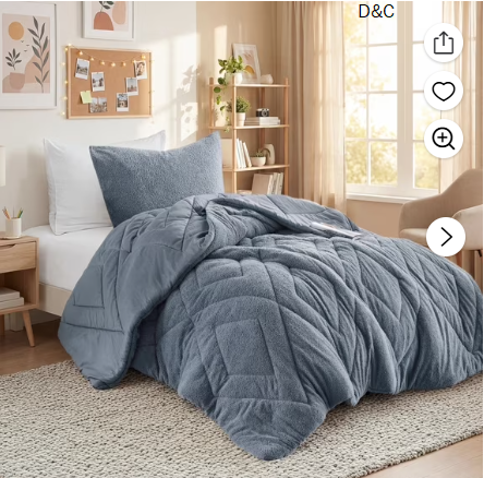 Regency Heights Twin/Twin XL Quilted Plush Comforter Set, 2-Piece Reversible Feather-Soft Dorm Bedding Sets, Textured Sherpa Comforter Bed Set for All Season, Blue