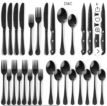 Astercook 25-Pieces Black Silverware Set with Steak Knives, Black Flatware Set for 4, Food-Grade Stainless Steel Tableware Cutlery Set, Eating Mirror Polished Utensil Set for Home Restaurant