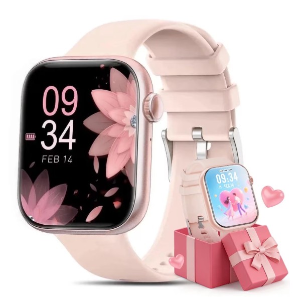 Mingdaln 1.85”HD Men Womens Smart watch,with Bluetooth Answer/Make Calls/120+Sports Modes/10 Days Standby, IP68 Waterproof Fitness Tracker Fits for Android Iphone Devices, perfect gift（Pink）