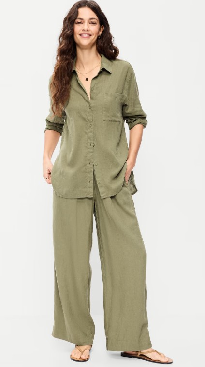 High-Waisted Linen-Blend Super Wide-Leg Pants