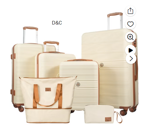 Travelhouse 6 Piece Hardshell Luggage Set Lightweight Suitcase with TSA Lock and Spinner Wheels and Duffle Bag,White