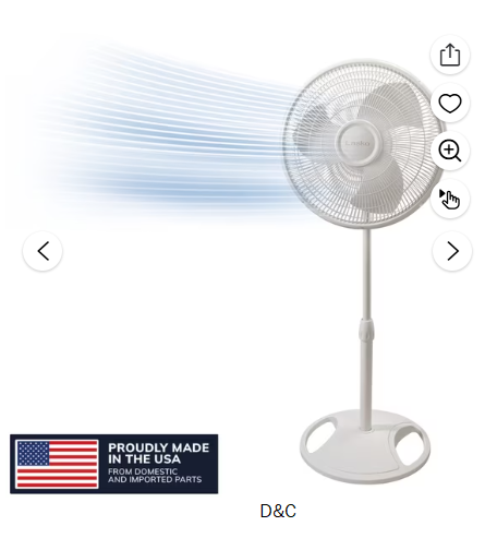 Lasko 16″ Oscillating Pedestal Fan with Adjustable Height and Tilt-Back Head for Whole Room Cooling, White, S16200