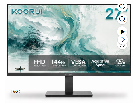 KOORUI 27″ FHD 1080P Gaming Monitor, 144Hz Computer Monitor, New, E2711K