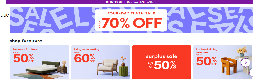 WayFair 4 day flash saleUpto 70% off