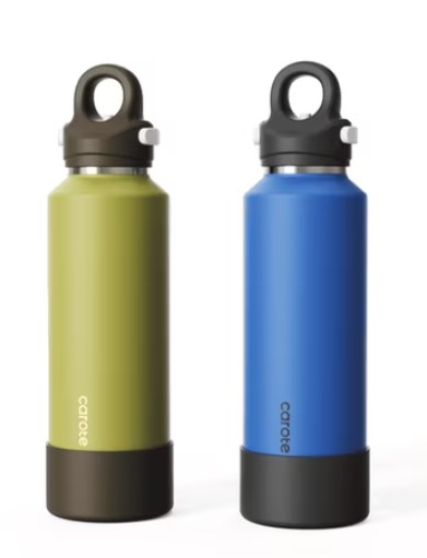 Carote 2pcs One-Click-Open Insulated Stainless Steel Water Bottle Set, 20 fl oz, Blue & Green
