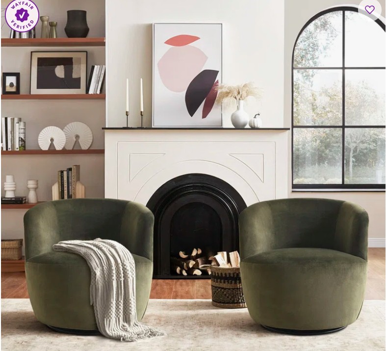 27″ Wide Upholstered Velvet Small Swivel Accent Chair (Set of 2)