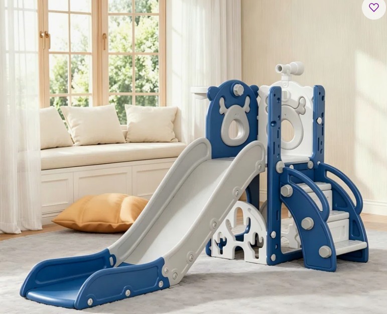 7 In 1 Kids Slide For Toddlers, Toddler Playset With Golf, Basketball Hoop, Climber And Storage Space