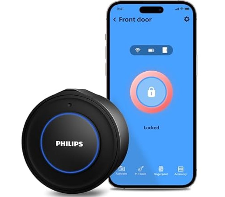 Philips Wi-Fi Smart Lock, Turn Your Existing Deadbolt into Smart Door Lock, Built-in WiFi, APP Remote Control, Keyless Entry Door Lock, Auto-Locking, Status Logging, Multiple Alarm, Matte Black