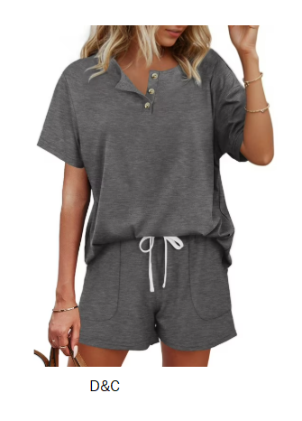 MOSHU Womens Pajamas Sets Button Down Tops and Drawstring Shorts With Pockets Two Piece Lounge Sets Oufits