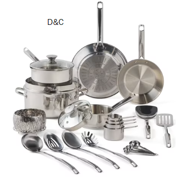 T-fal Cook & Strain, 20 Piece Stainless Steel Cookware Set, Silver