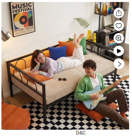 Pinmoco Metal Daybed Frame Twin Size with LED Lights, Platform Sofa Bed for Living Room, Bedroom and Guest Room, Black