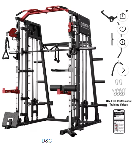 Mikolo Smith Machine Home Gym, 2200 lbs Power Rack Cage with Cable Crossover, Weight Bar, 360° Landmine, Barbell Holders and Other Attachments, Total Body Strength Training Cage