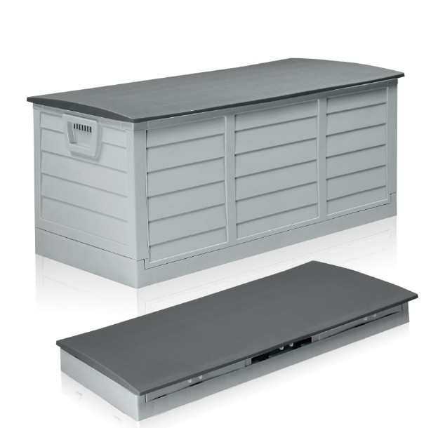 Ktaxon Collapsible 80gal Outdoor Garden Plastic Storage Deck Box Easy Set Up,Space Saving,New Generation of Upgraded Storage Container,Gray