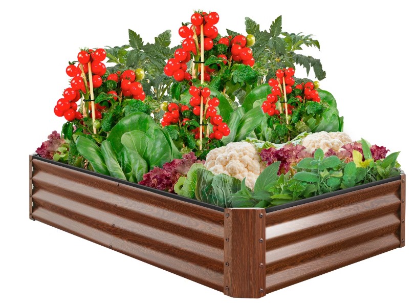 Best Choice Products 6x3x1ft Outdoor Metal Raised Garden Bed for Vegetables, Flowers, Herbs, Plants – Wood Grain