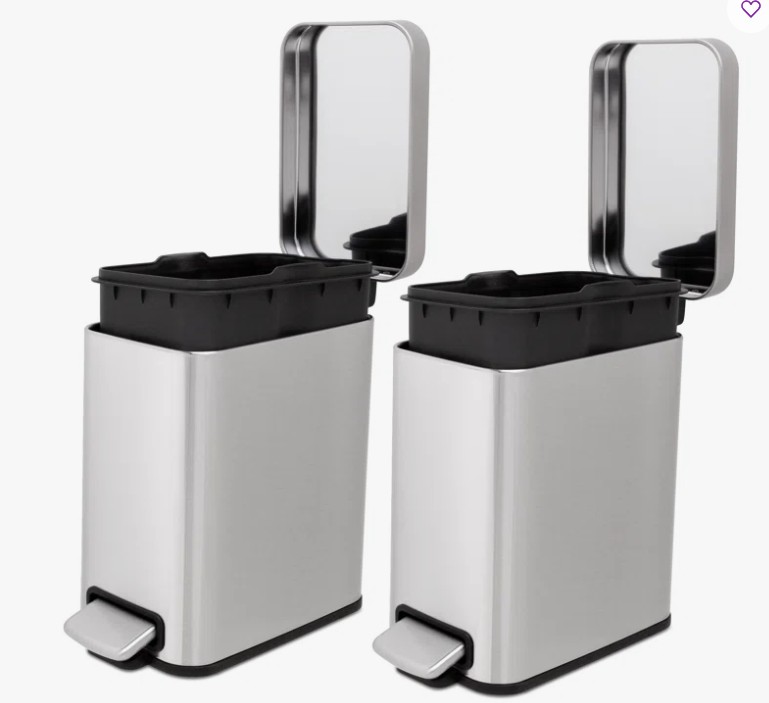 Qualiazero 1.3 Gallon Stainless Steel Slim Step On Bathroom Trash Can