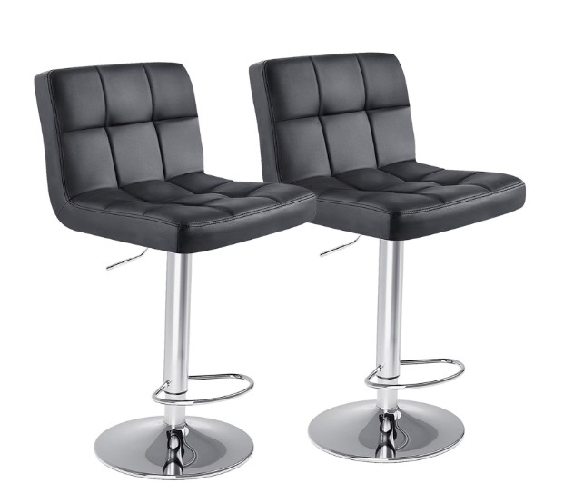 edx Bar Stools Set of 2 with PU Leather, Swivel High Back Bar Stools for Kitchen Island, Bar Stools, Black