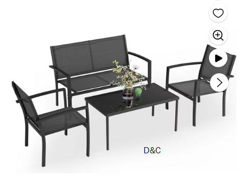 LACOO 4 Pieces Outdoor Furniture Set Patio Textilene Steel Conversation Set with Loveseat Tea Table for Lawn and Balcony, Black