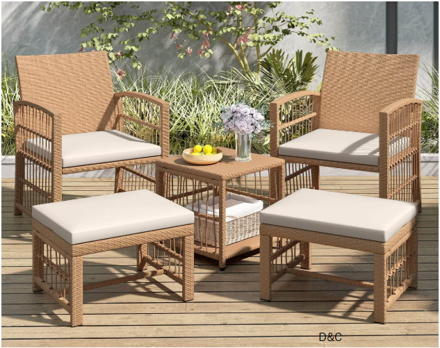 Costway 5 Pieces Patio Conversation Set PE Rattan Balcony Furniture Set with Cushions