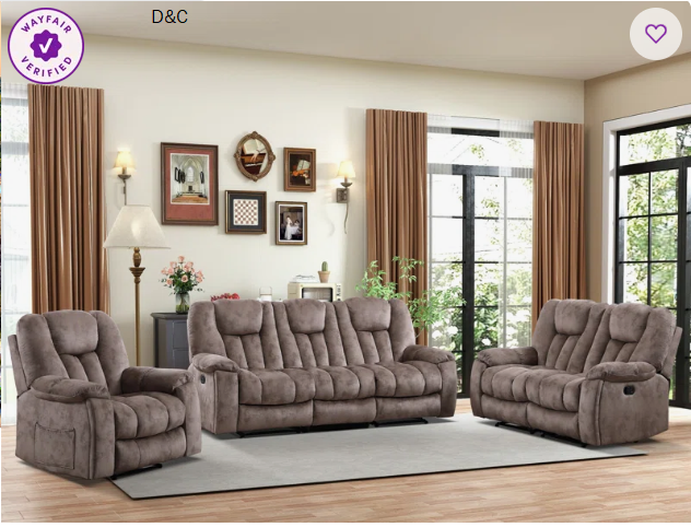 Quiteris 3-Piece Microsuede Upholstery Living Room Set with Cupholders