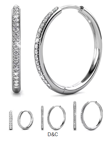 Cate & Chloe Bianca 18k White Gold Plated 25mm Hoop Earrings with Swarovski Crystals for Women
