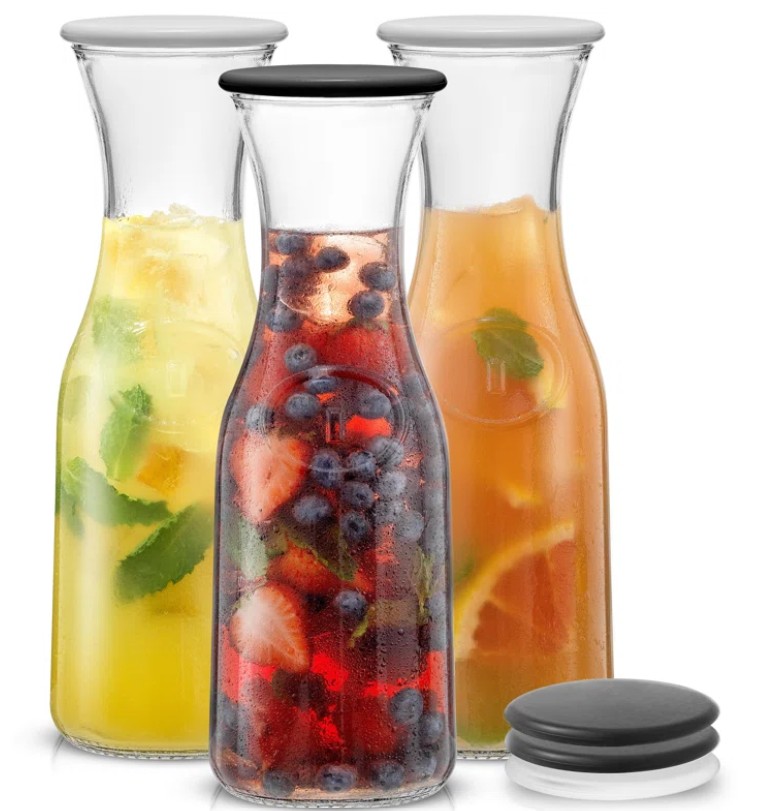 Brightware Hali Glass Pitcher with Lids – 36 oz – Set of 3 (Set of 3)