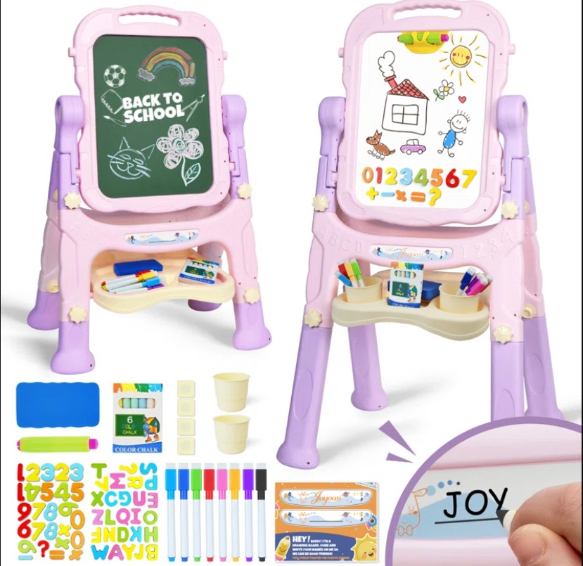 Joyooss Kids Plastic Art Easel, Adjustable Double Sided Drawing Board for Toddlers with Storage, JOY101 PINK&PRUPLE