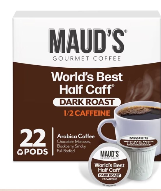 Maud’s Half Caff Dark Roast Coffee Pods, 22ct, Single Serve Pods – 100% Arabica Coffee, Compatible with Keurig K Cups Maker