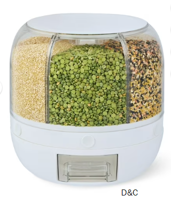 Thyme & Table 6 Section Rotating Plastic Food Storage Dispenser with Removable Drawer, White