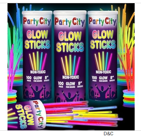 Party City 300 Glow Sticks Bulk Party Pack 8”– Neon Glow in the Dark Party Supplies, Glowsticks with Connectors Bracelets & Necklaces, Light Up Favors for Kids, Adults, Birthdays, Parties, Decorations