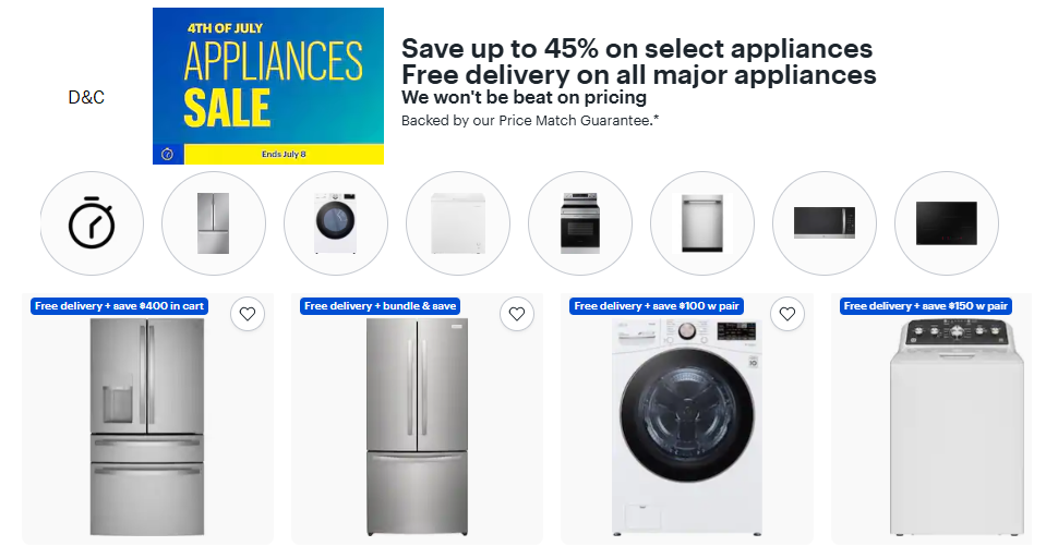 July 4th Appliance sale at bestBuy Save up to 45% on select appliances Free delivery on all major appliances