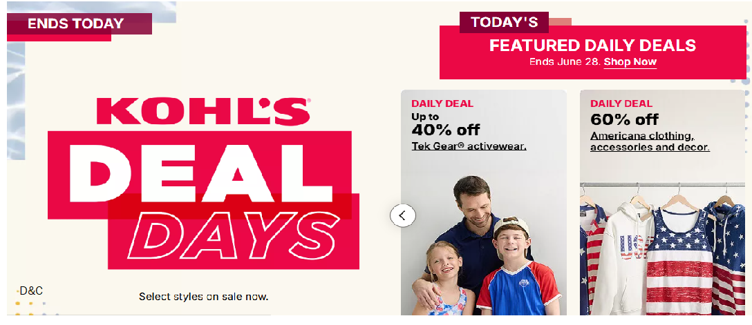 Kohls Deal Days Free shipping every item.Ends today