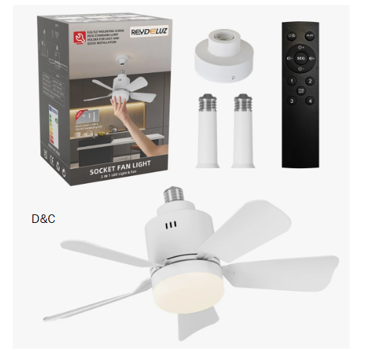 18 Inch Socket Fan Lights With E26/e27 Base 3 Colors 3000k-6500k Dimmable Led Light Bulb Fan Screw In Ceiling Fan For Bedroom Living Room Kitchen Home Garage（white）