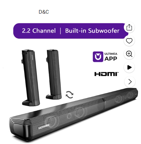 ULTIMEA 2.2ch Sound Bar for TV, Built-in Dual Subwoofer, 2 in 1 Separable Bluetooth 5.3 Soundbar