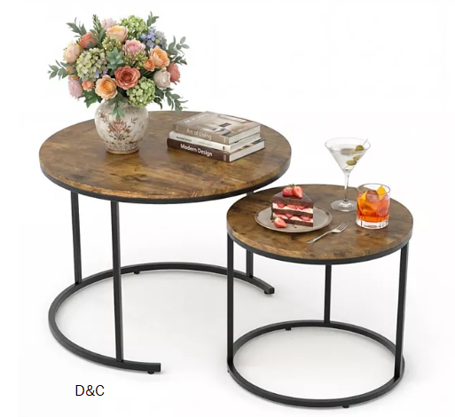 gaomon Round Nesting Coffee Table Set of 2, Round Coffee Table for Living Room, Space Saving Nesting Tables, Metal Frame