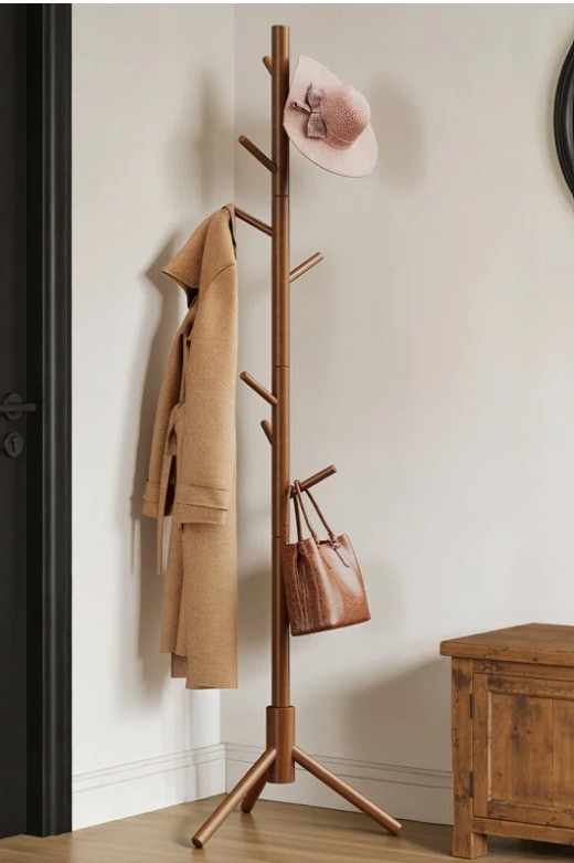 Adosinda Freestanding Coat Rack,Sturdy Wooden Coat Stand, 8- Hook Coat Rack,3 Height Options,Used in Bedroom,Hallway and Entryway,for Storing Coats, Hats,Bags,Umbrella Stand and Coat Hooks
