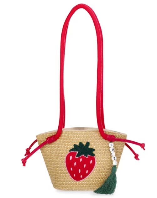Wonder Nation Girls Strawberry Straw Crossbody Bag, Red