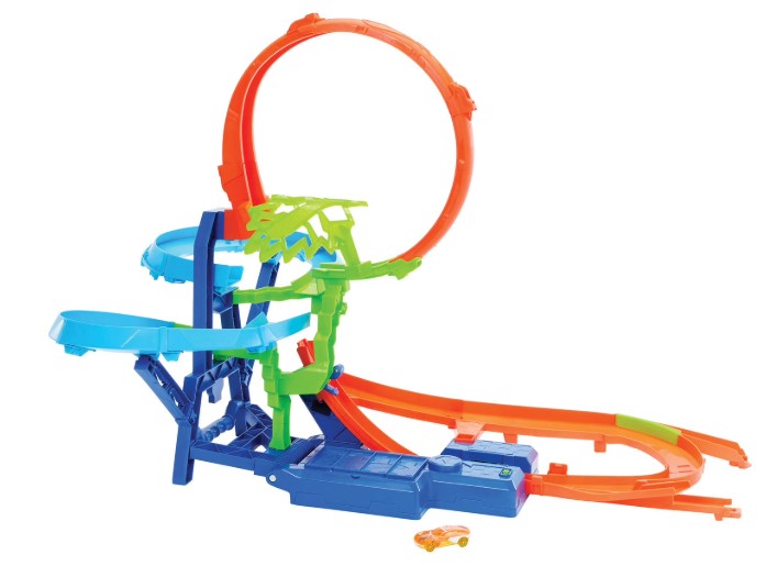 Hot Wheels Stunt Tracks Mid-Air Crash Playset with Die-Cast Toy Car & Motorized Booster