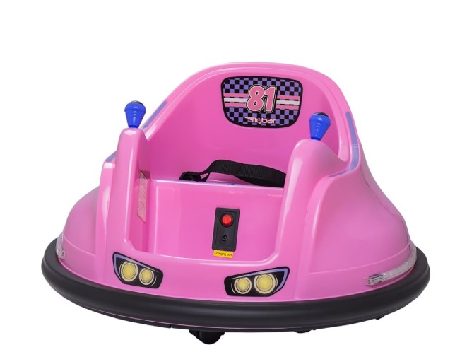 Flybar 6V Bumper Car for Toddlers Pink, Electric Ride on Toy for Kids Ages 1.5-4 with LED Lights & Safety Belt, 360 Degree Spin, Max Weight of 66 lbs