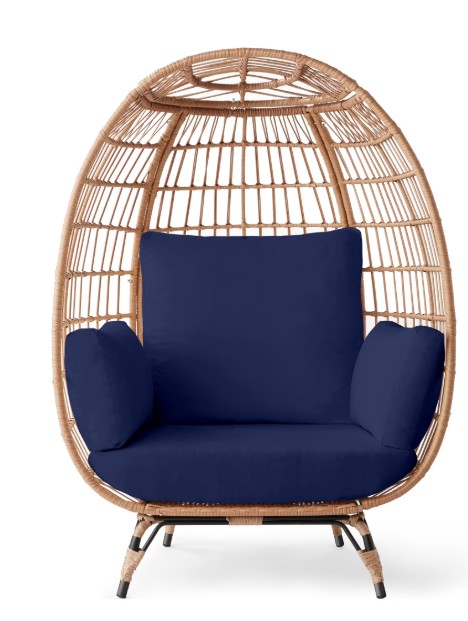 Best Choice Products Wicker Egg Chair Oversized Indoor Outdoor Patio Lounger w/ Steel Frame – Navy