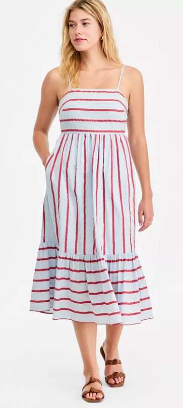 Women’s Cutout-Back Tiered Cotton Midi Dress `