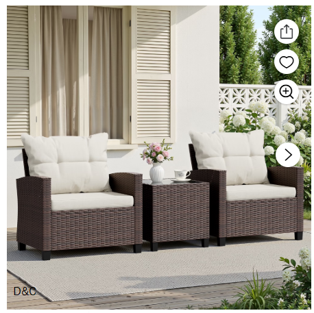 Walsunny 3 Pieces Patio Furniture Set Outdoor Wicker Conversation Bistro Set Outdoor Patio Chairs with Tempered Glass Table Beige