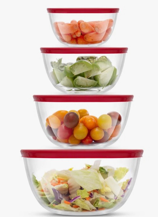 JoyJolt 8-Piece Glass Mixing Bowls with Lids (Set of 4)