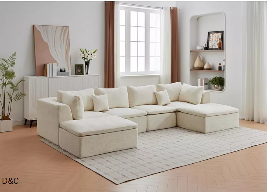 gaomon 140″ U-Shaped Modular Sectional Sofa, 6-Seater Oversized Chenille Couch with Double Chaise, Ottoman and Pillows