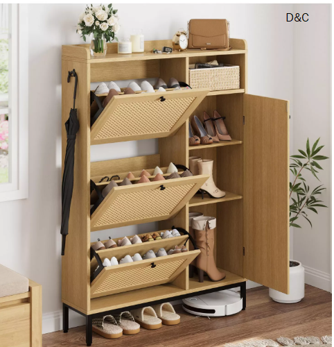 Wooden Coat Rack Stand With 8 Hooks
