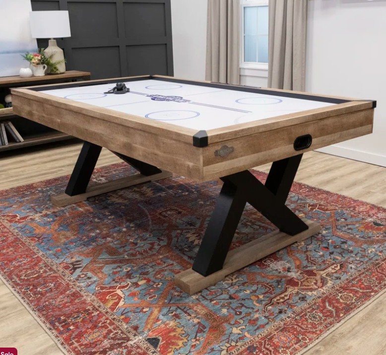 American Legend Kirkwood 84” Air Powered Hockey Table with Rustic Wood Finish, K-Shaped Legs and Modern Design
