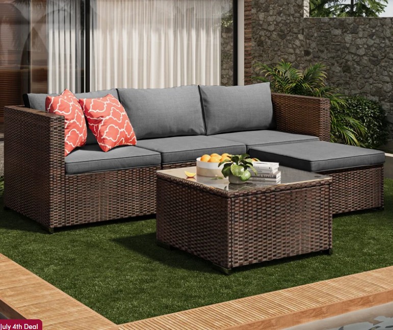 Wicker 3 – Person Modular Patio Conversation Sets with Cushions