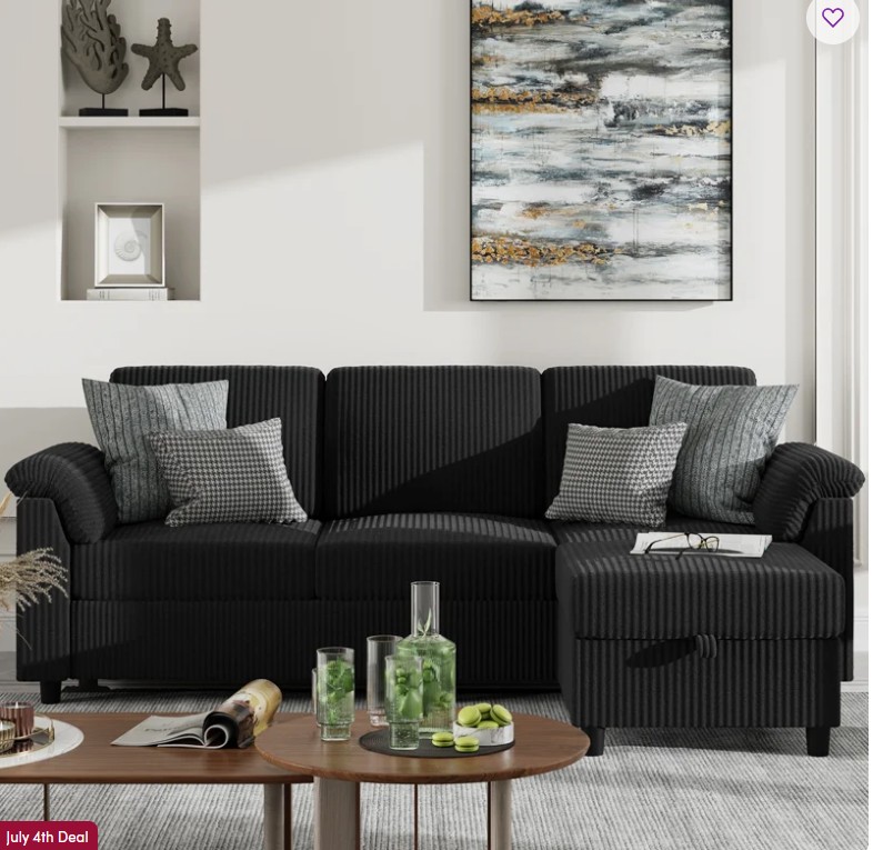 79″ Upholstered L-Shaped Sofa with Ottoman