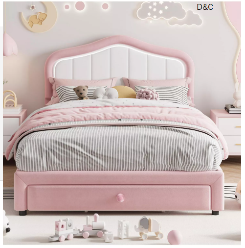 Upholstered Platform Bed Frame with LED Headboard, Storage Drawer, Wood Slat Support, No Box Spring Required